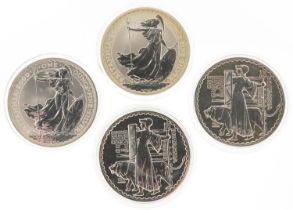 Four Elizabeth II Britannia one ounce fine silver two pounds comprising dates 2000, two 2001 and