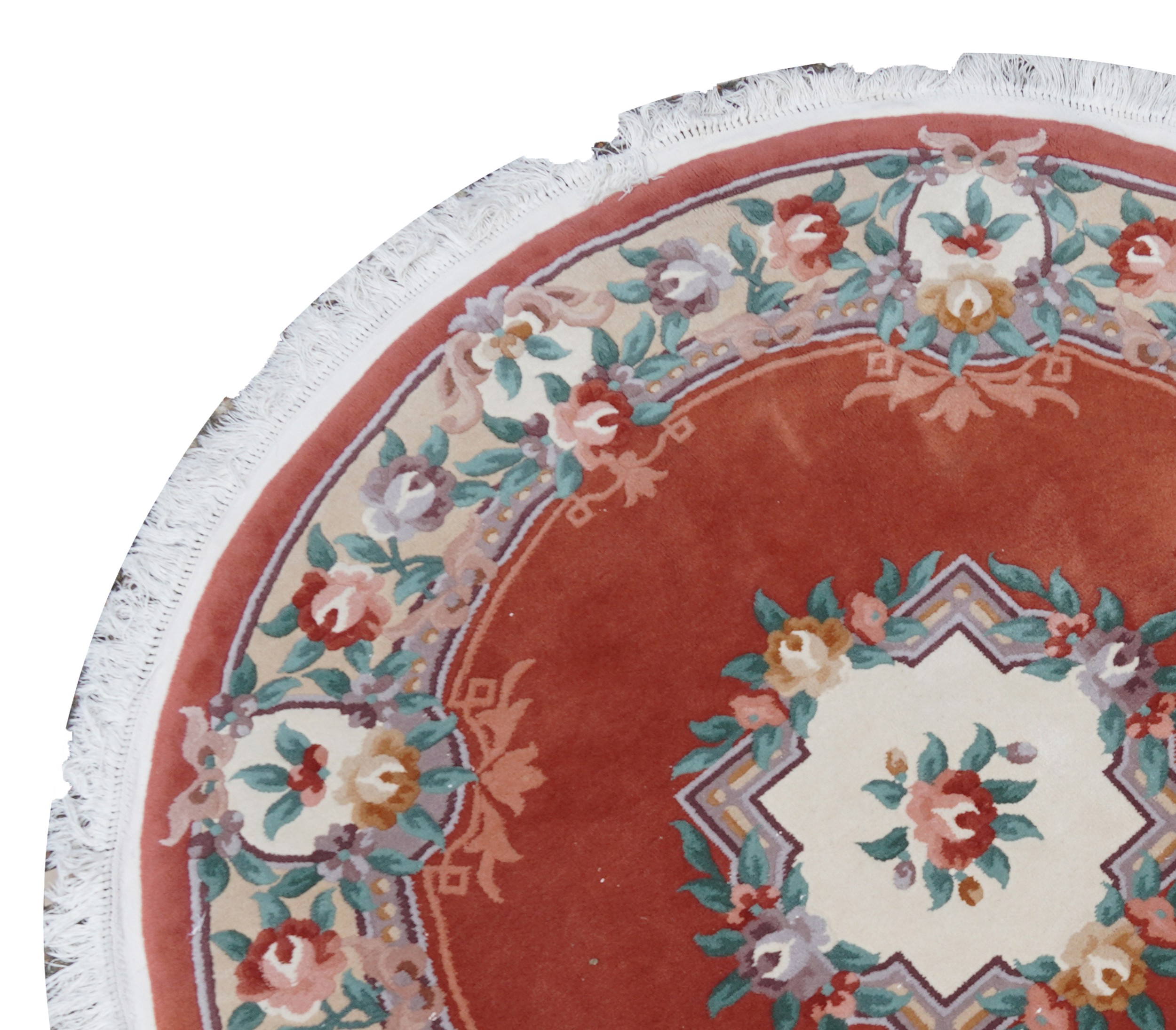 Four Chinese floral rugs comprising two circular and an oval example, the largest 167cm in diameter - Image 15 of 23