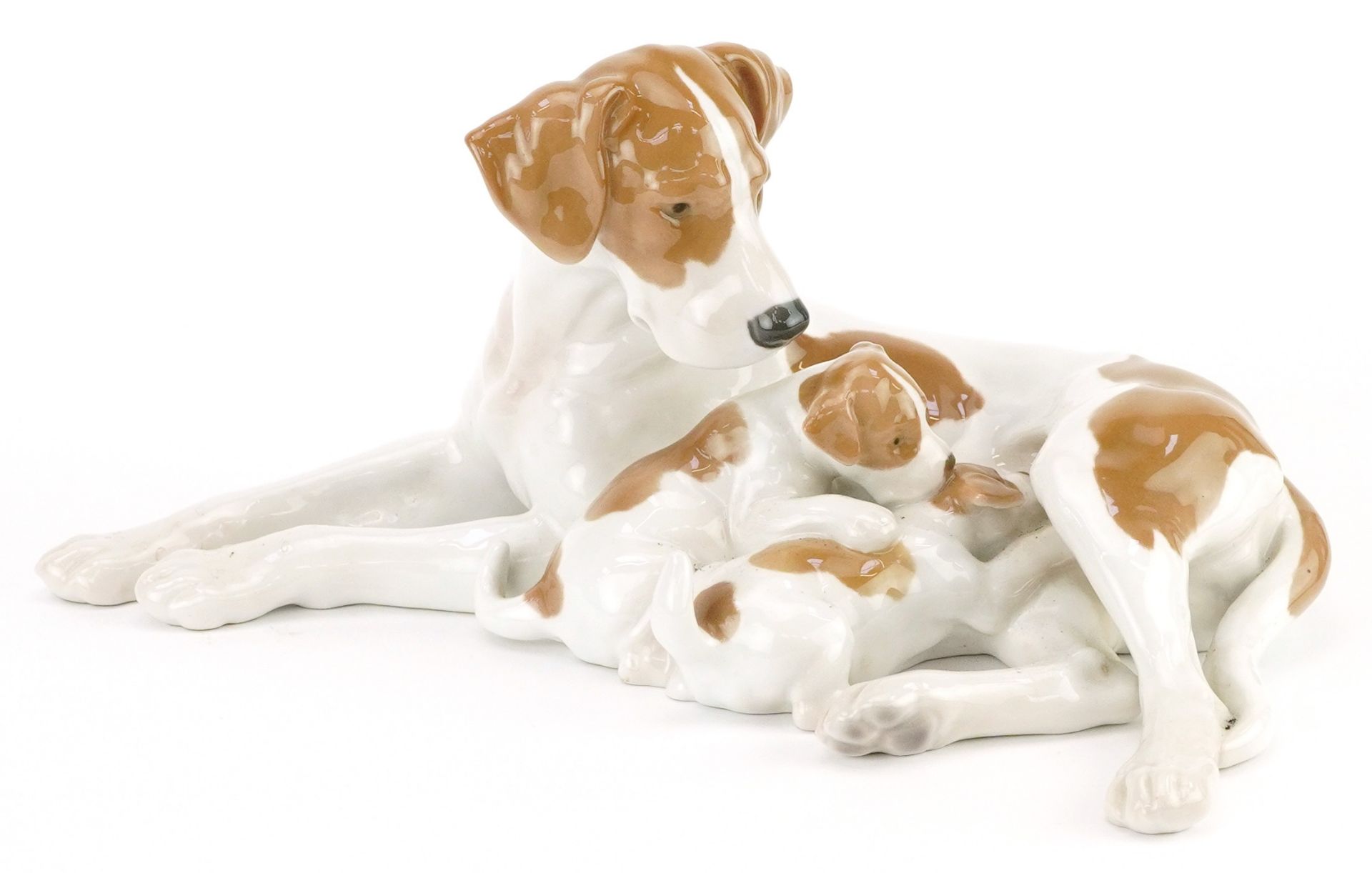 Bing & Grondahl, Danish porcelain Pointer Dog with Puppies numbered 2111, 30cm wide