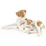 Bing & Grondahl, Danish porcelain Pointer Dog with Puppies numbered 2111, 30cm wide