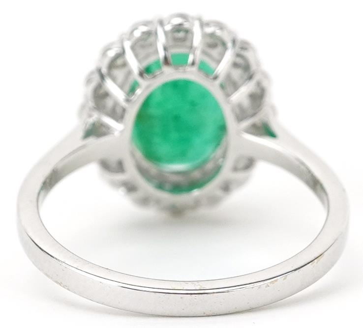 18ct white gold emerald and diamond cluster ring with certificate, total diamond weight - Image 2 of 5