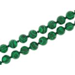 Polished malachite coloured bead necklace, 90cm in length, 94.0g