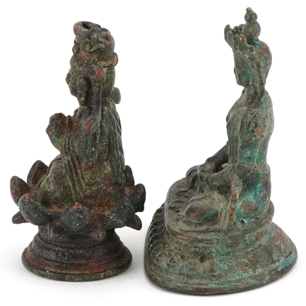 Two Chino Tibetan patinated bronze figures of Buddha, 6cm high - Image 2 of 6