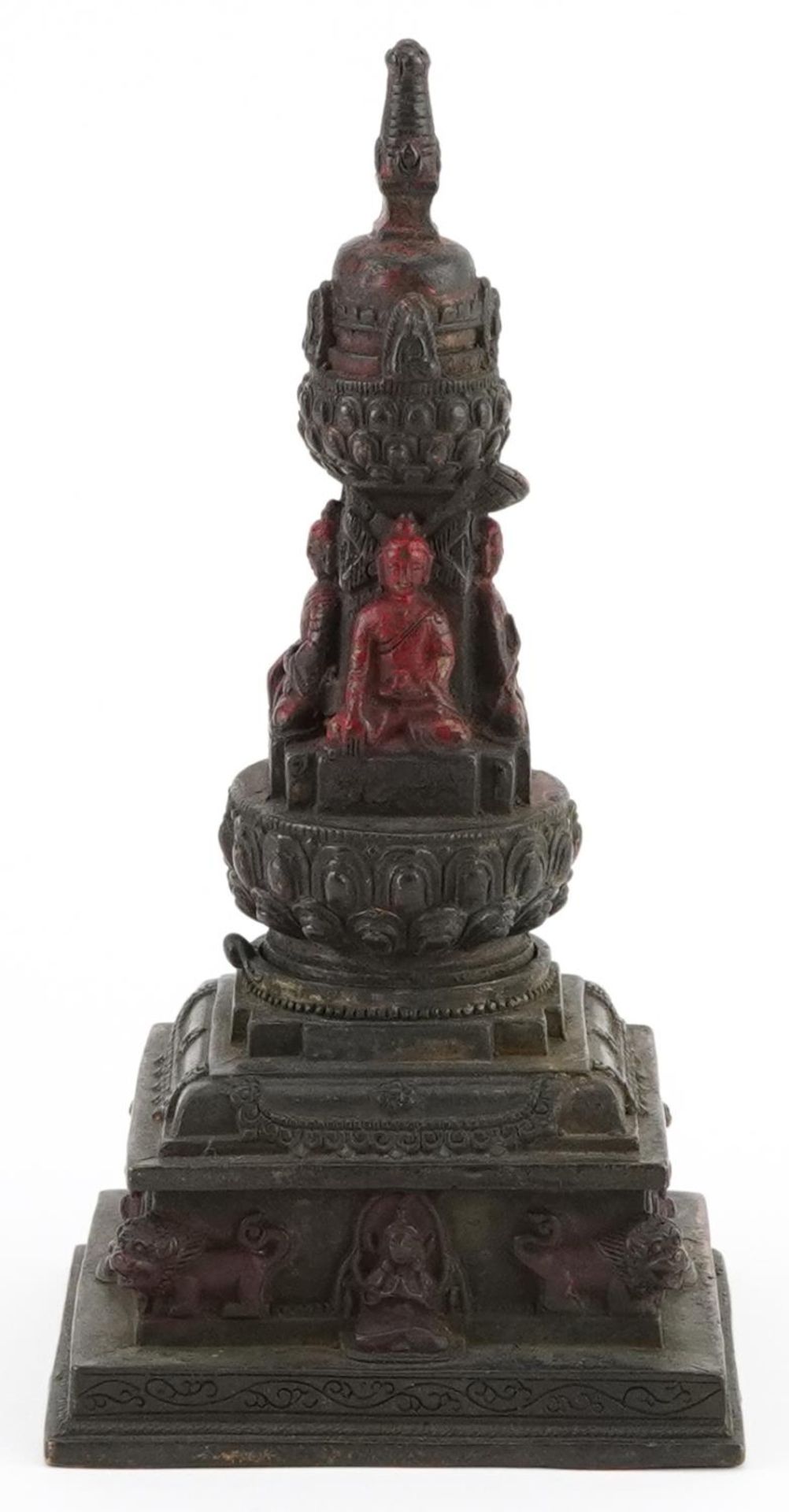 Chino Tibetan partially gilt and lacquered stupa, 20cm high - Image 3 of 7