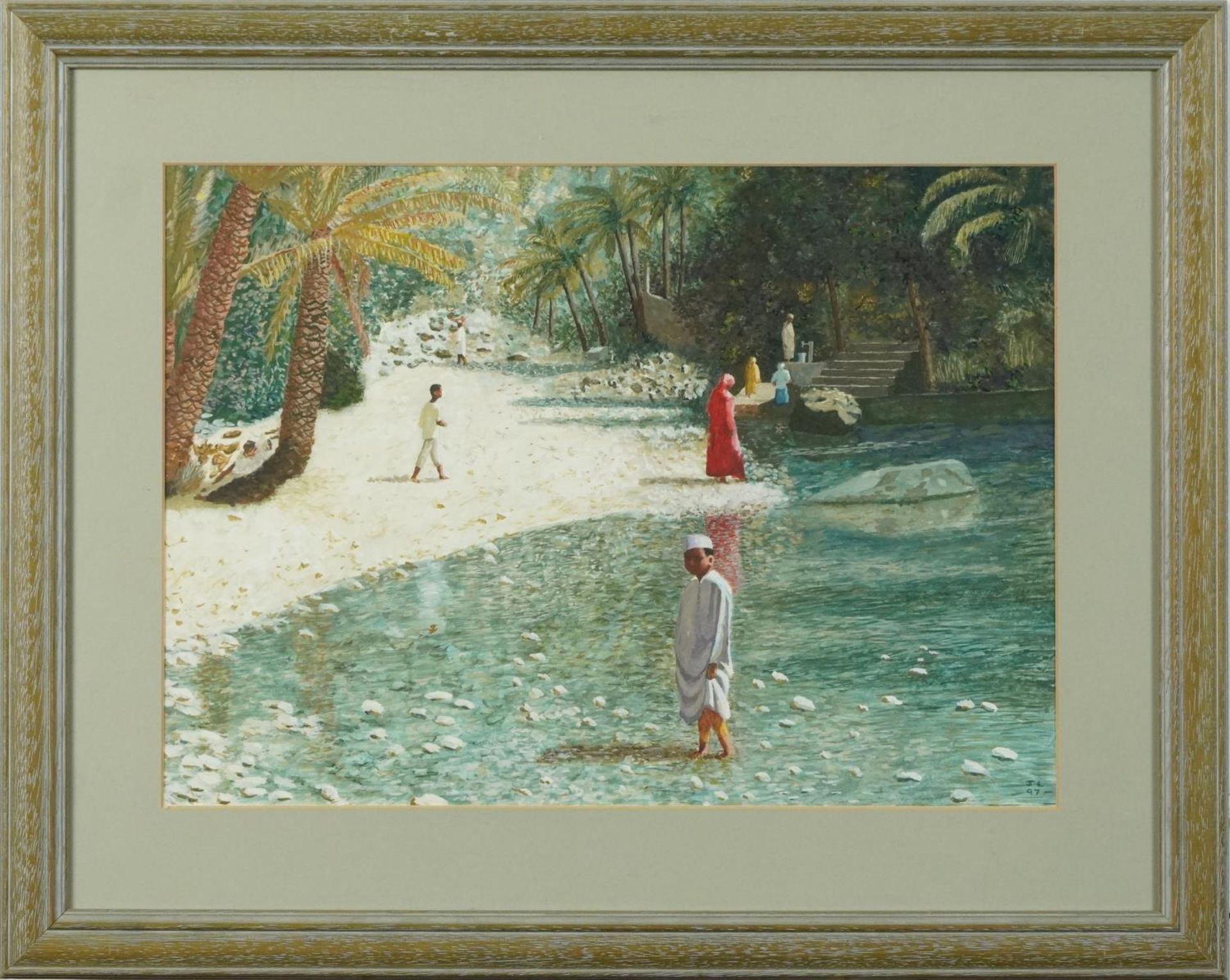 James Lynch - Freshwater in Oman, gouache, details verso, mounted, framed and glazed, 40cm x 29cm - Bild 2 aus 6