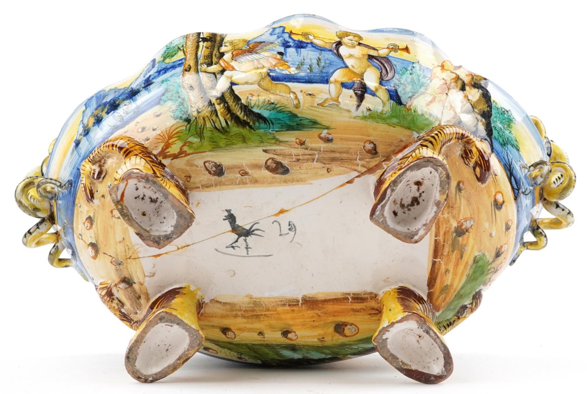 Ulisse Cantagalli, 19th century Italian Maiolica twin handled centre bowl with mythical fish - Image 4 of 5