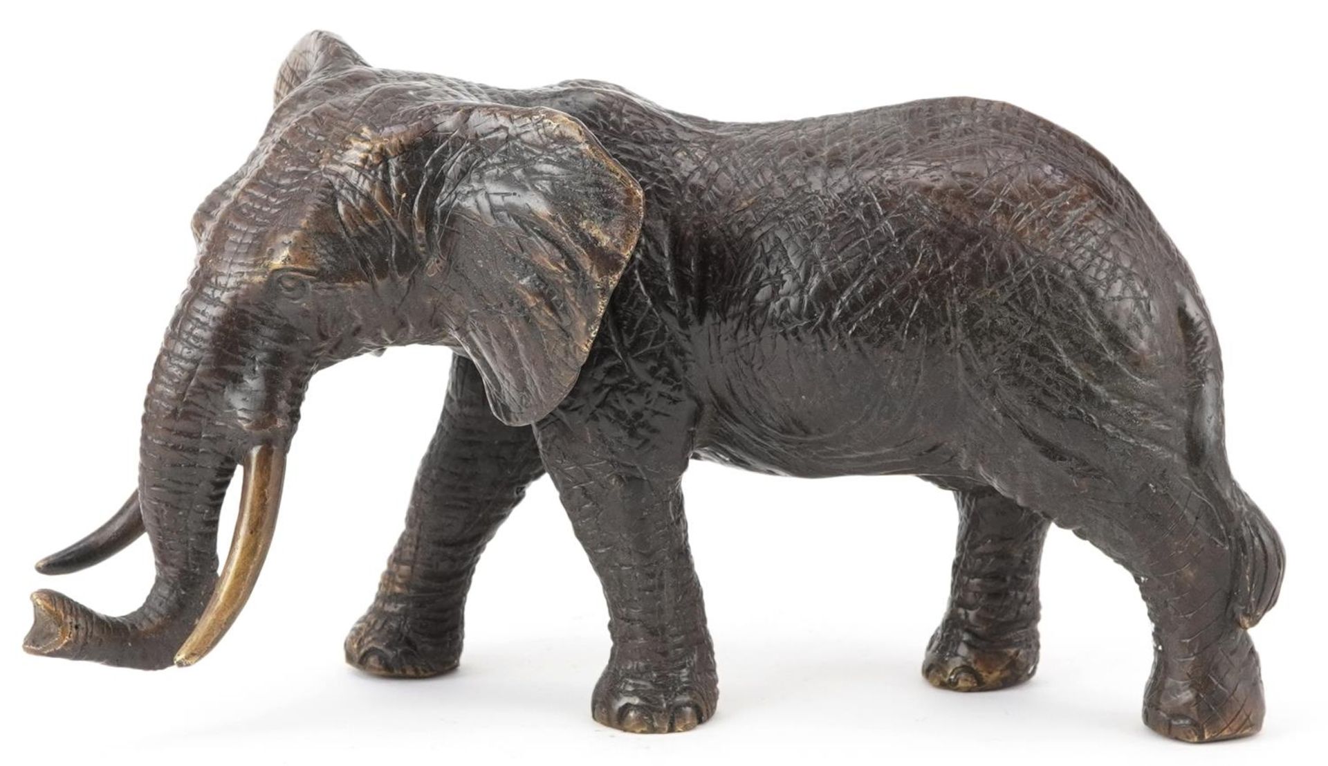 Japanese patinated okimono of a bull elephant, 30cm in length - Image 2 of 7