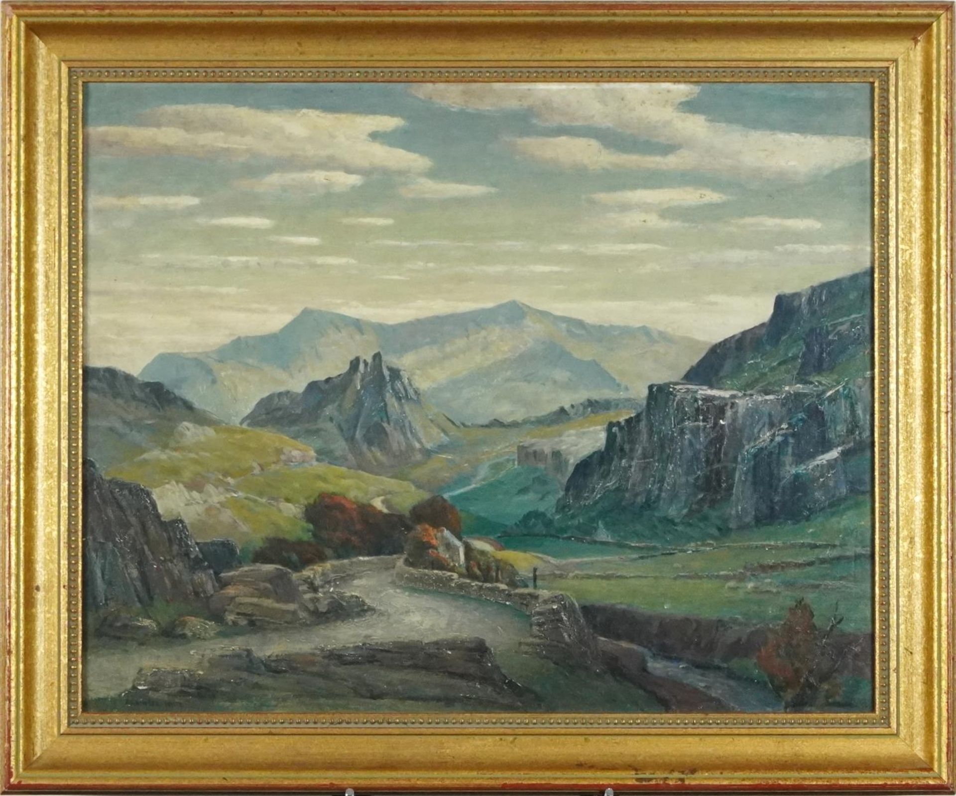 Grainger Smith - Road to Rhyd, oil on board, details verso, mounted and framed, 49.5cm x 39.5cm - Bild 2 aus 5