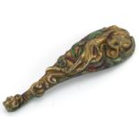 Chinese partially gilt bronze ruyi sceptre with hardstone inlay, 20cm in length