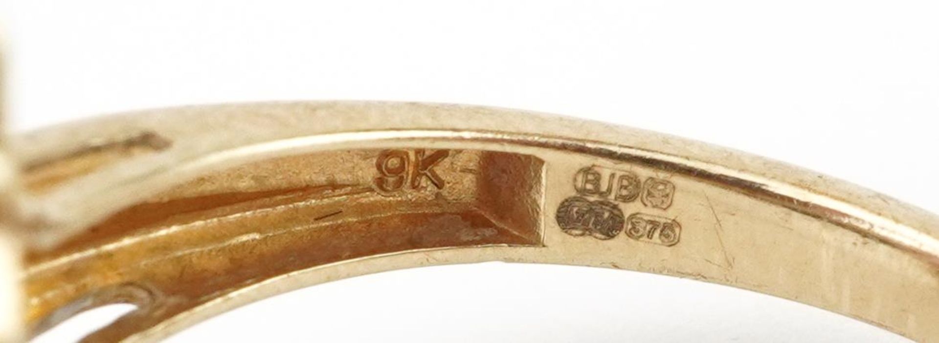 9ct gold amethyst and diamond cluster ring, size P, 2.9g - Bild 4 aus 5