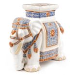 Chinese porcelain garden seat in the form of an elephant, 46cm in length
