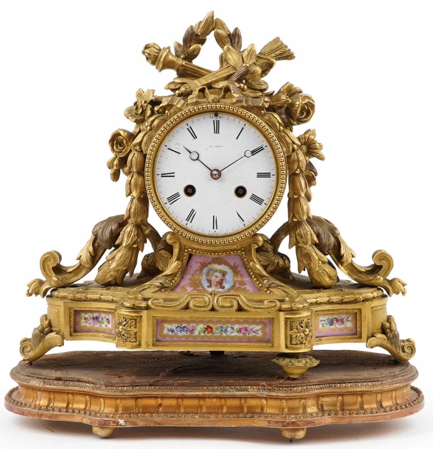 Drocourt of Paris, 19th century French ormolu mantle clock striking on a bell,cast with torches