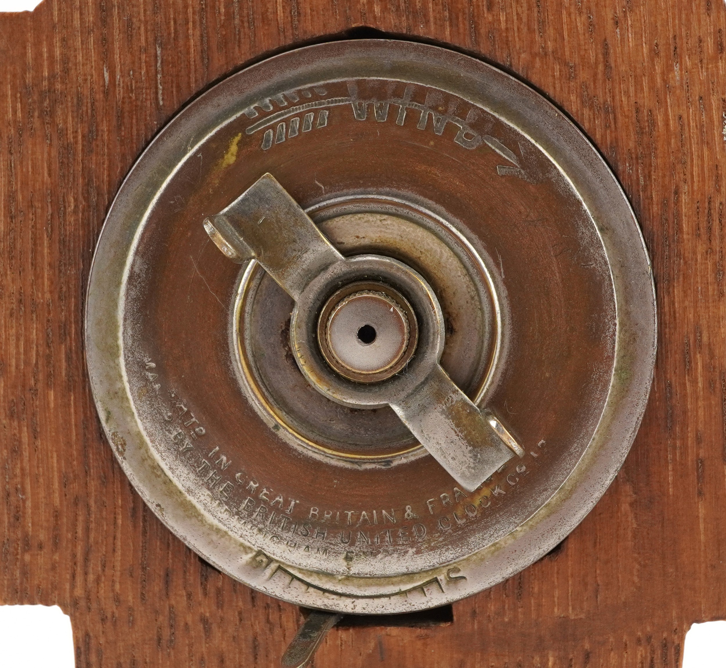 Art Nouveau silver mounted oak strut clock in the form of a longcase clock having enamelled dial - Image 6 of 6