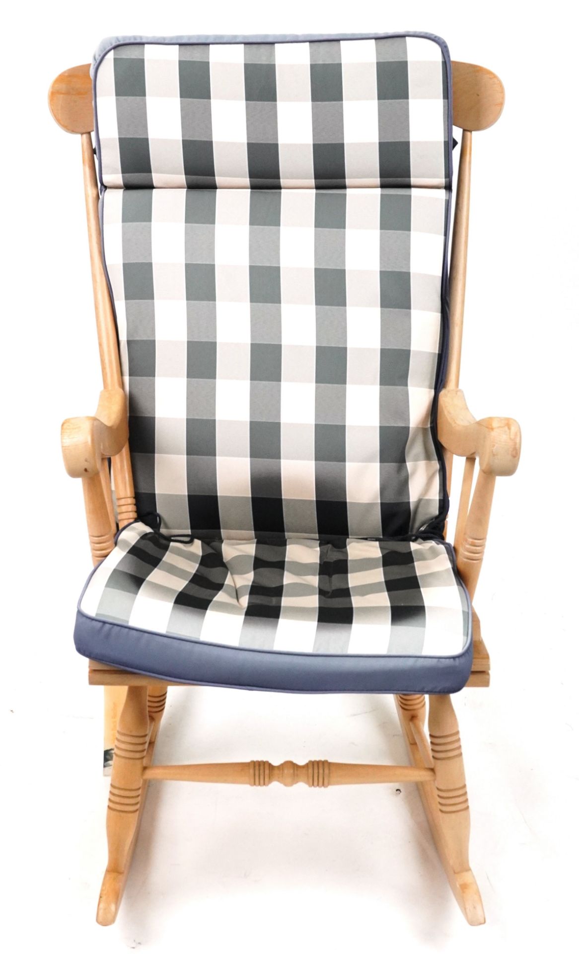 Lightwood rocking chair with check upholstered cushions, 102cm high - Image 2 of 5