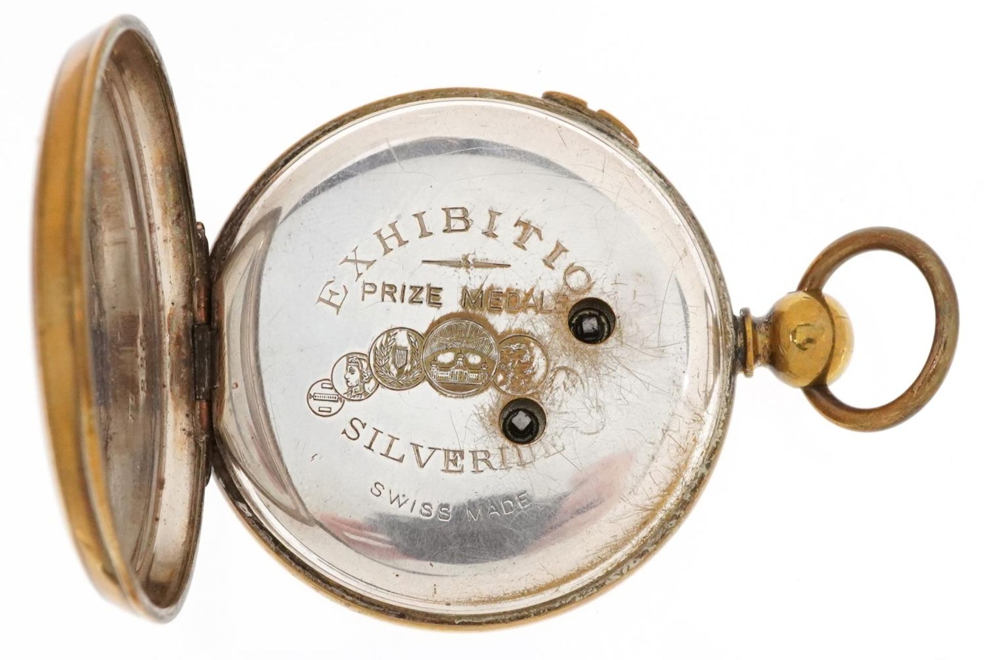 Four gentlemen's open face pocket watches including a chronograph pocket watch engraved Exhibition - Bild 4 aus 5