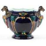 Thomas Forester & Sons, Victorian Majolica jardiniere with twin dragon handles, 35.5cm wide