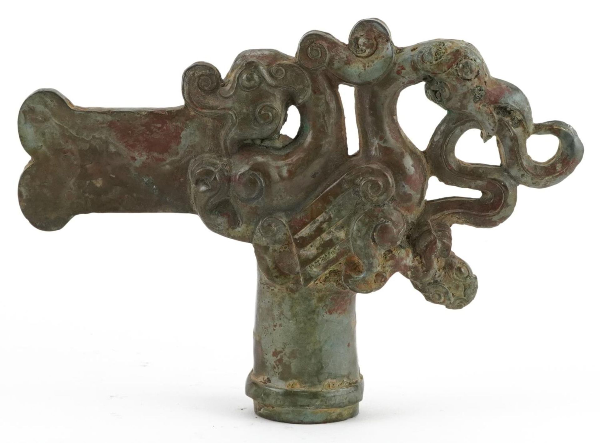 Chinese archaic style axe head cast with a mythical bird, 16cm in length - Bild 2 aus 8