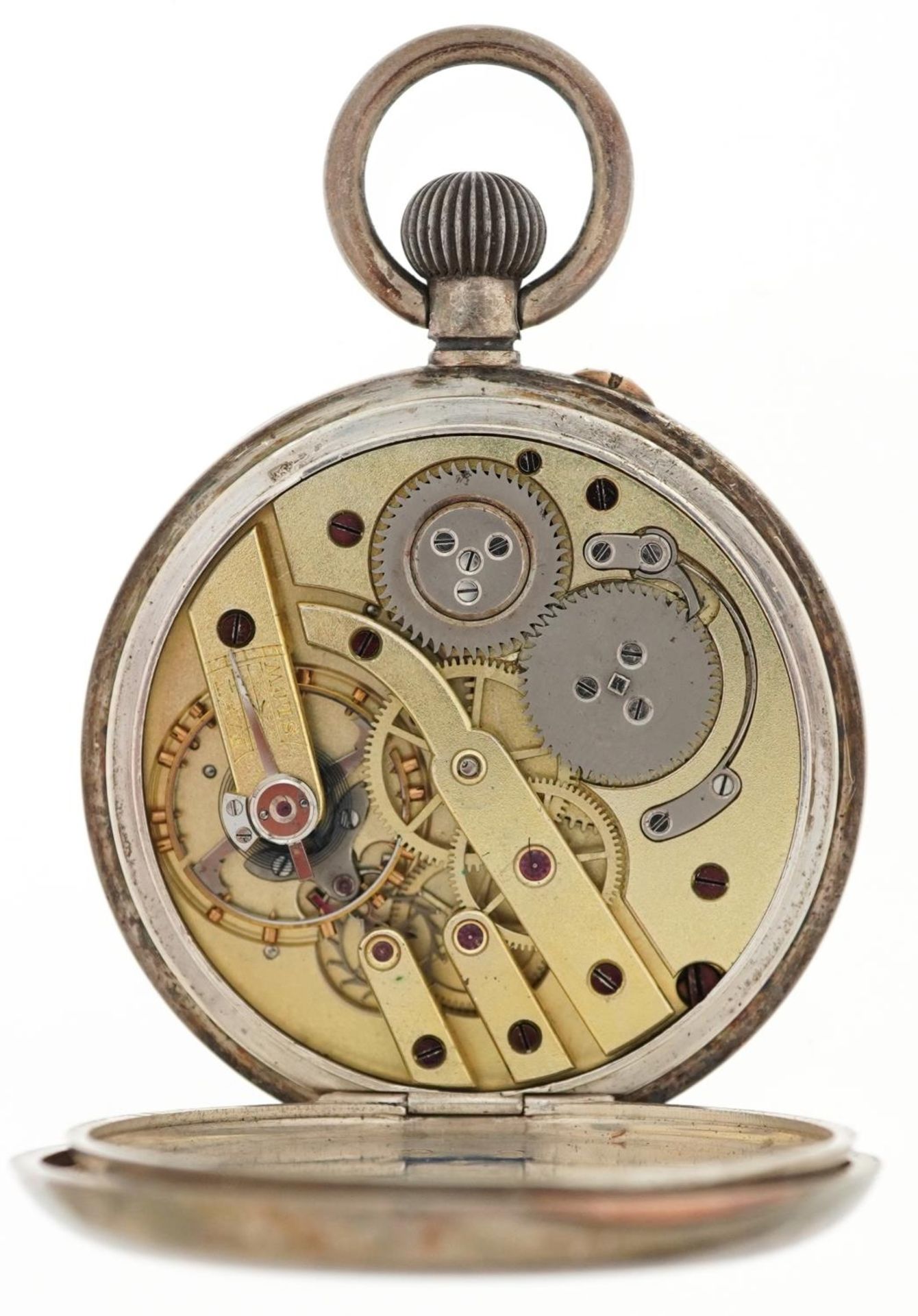 Continental silver gentlemen's open face pocket watch having enamelled and subsidiary dials with - Bild 4 aus 5