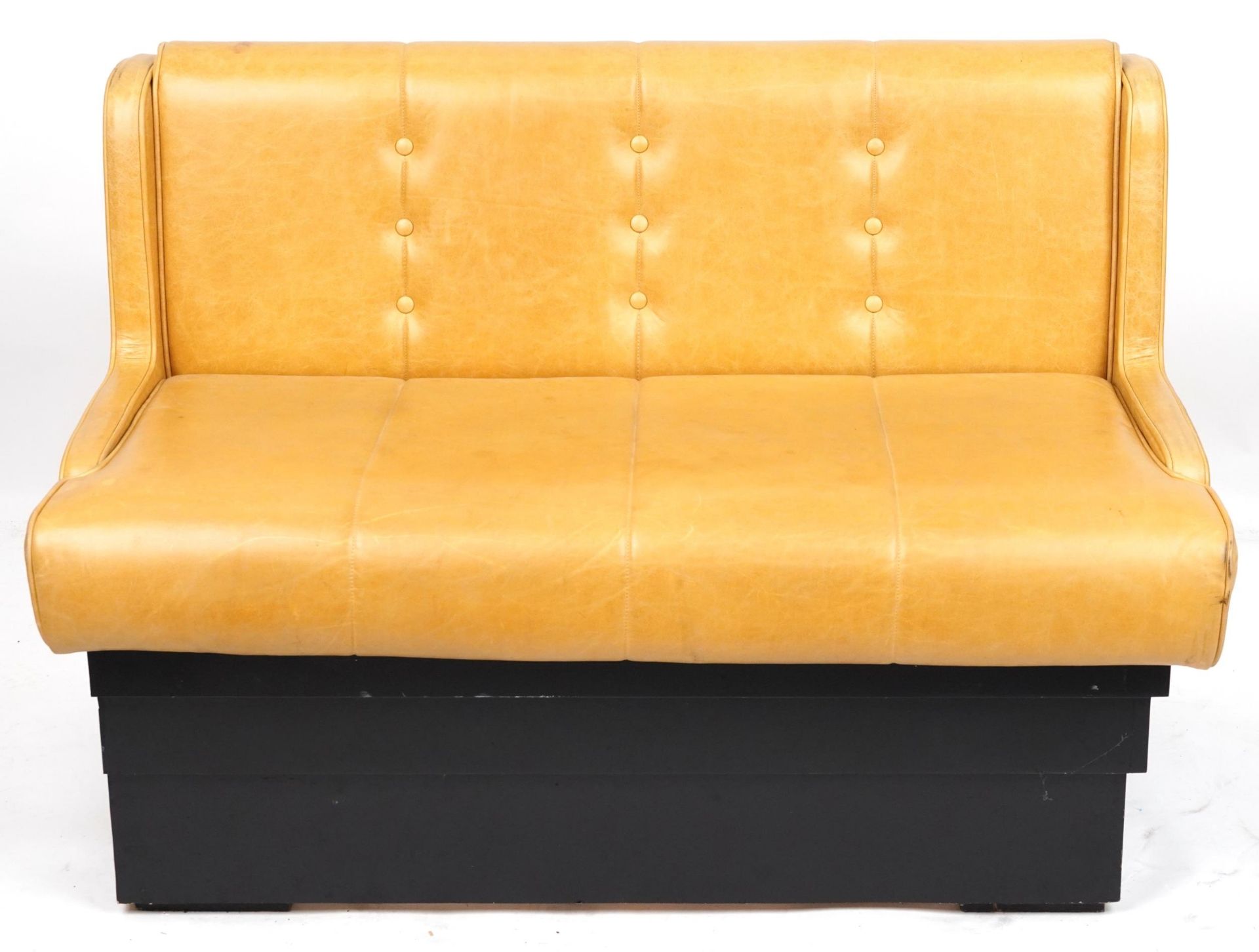 Mustard leather two seater boudoir bench, 120cm wide - Bild 2 aus 4
