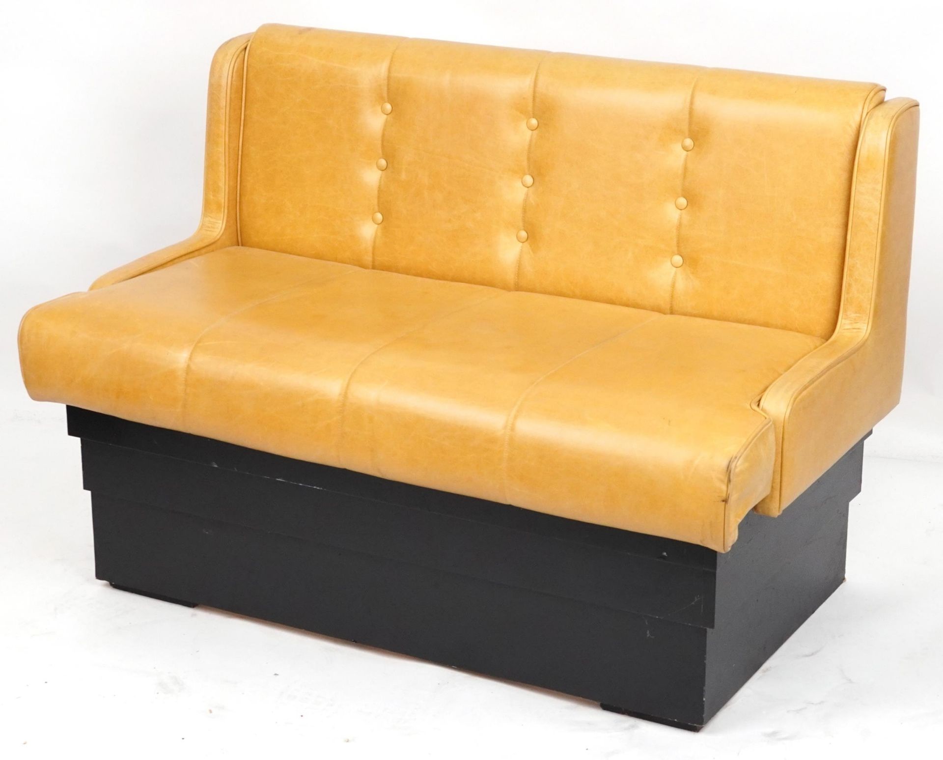 Mustard leather two seater boudoir bench, 120cm wide