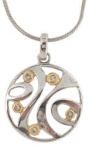 Modernist 14ct white gold diamond pendant on a 14ct white gold necklace, total diamond weight