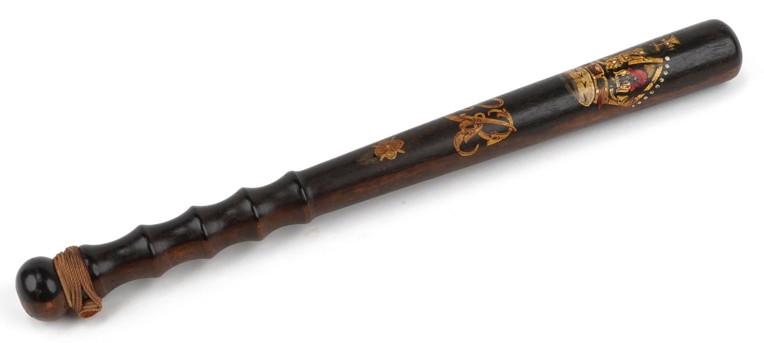 George V hardwood police truncheon with painted cypher, 39cm in length