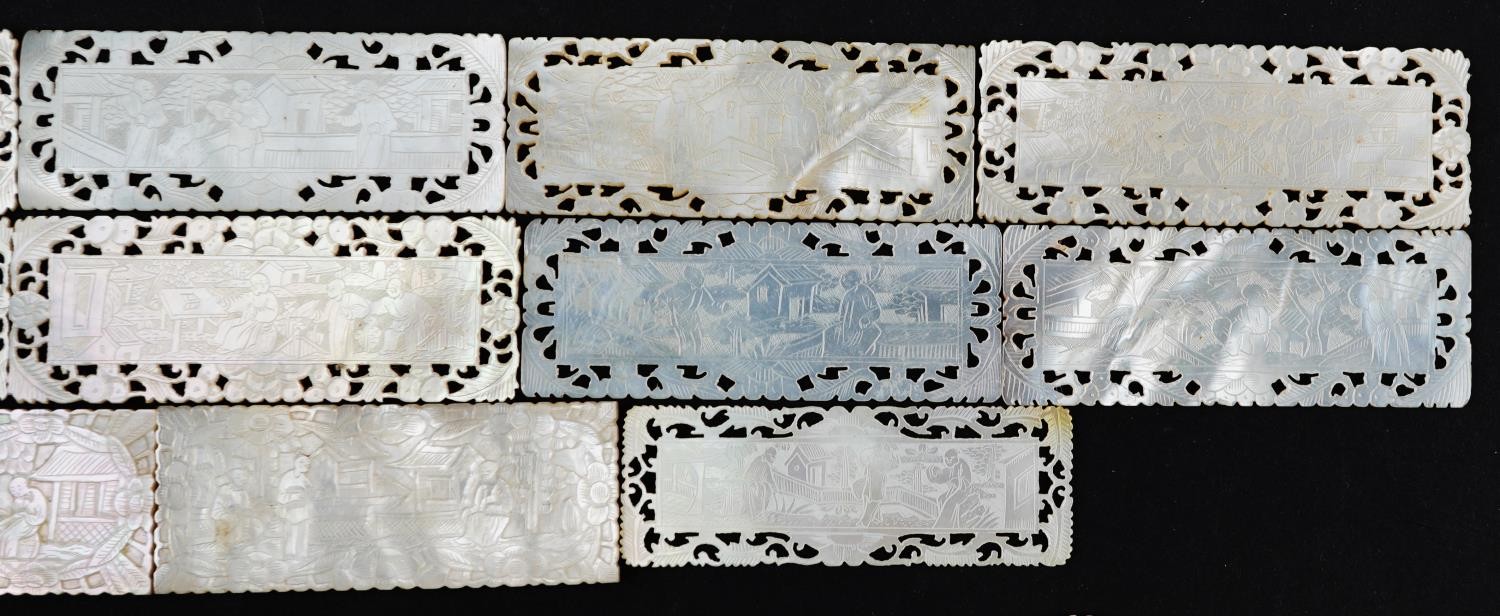 Good collection of Chinese Canton mother of pearl gaming counters including examples finely and - Image 4 of 19