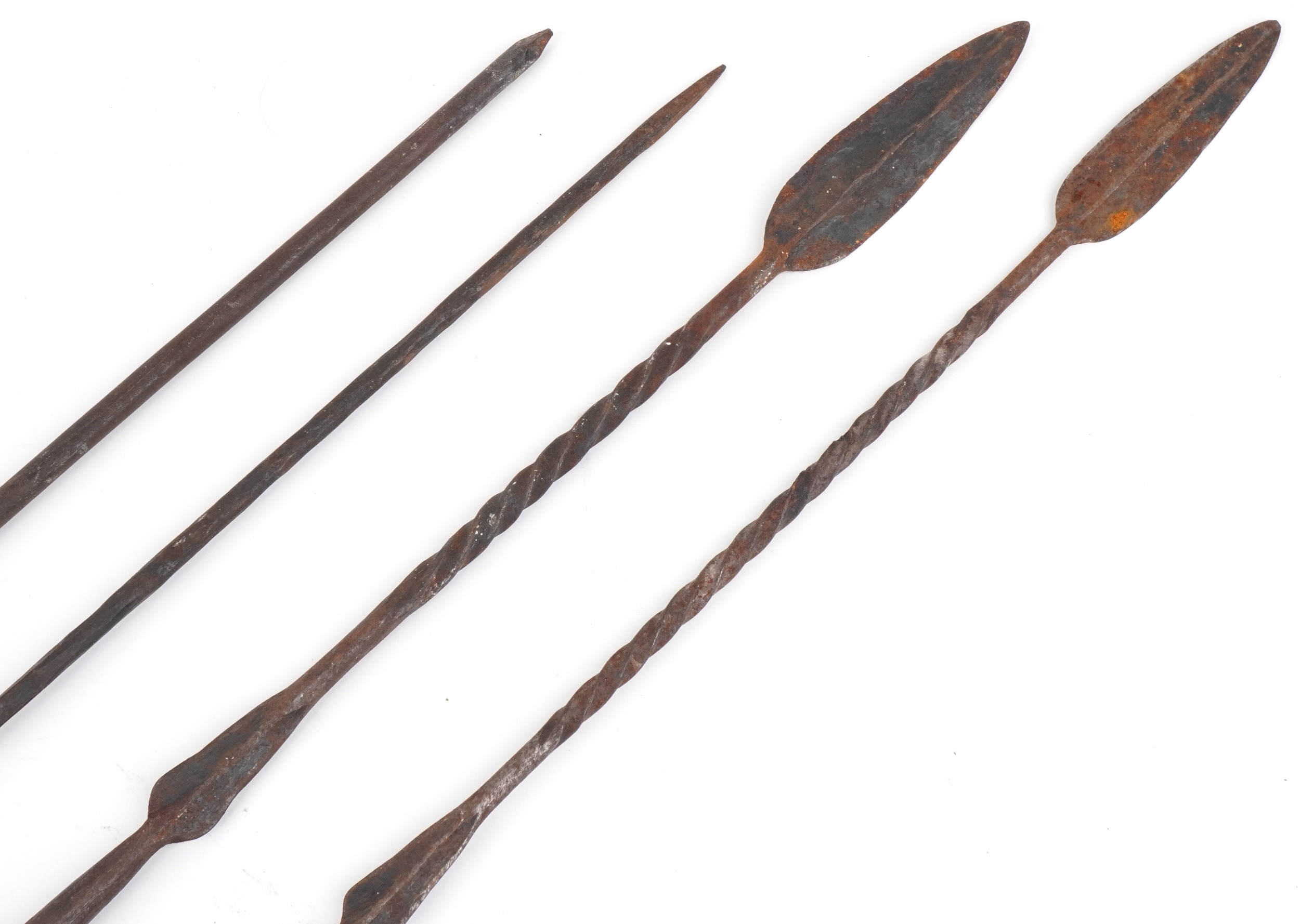 Two tribal interest Zulu warrior Assegai spears, 172cm in length