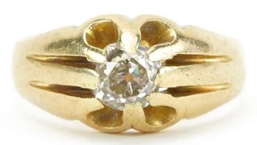 18ct gold diamond solitaire ring with pierced setting, the diamond approximately 0.70 carat, size M,