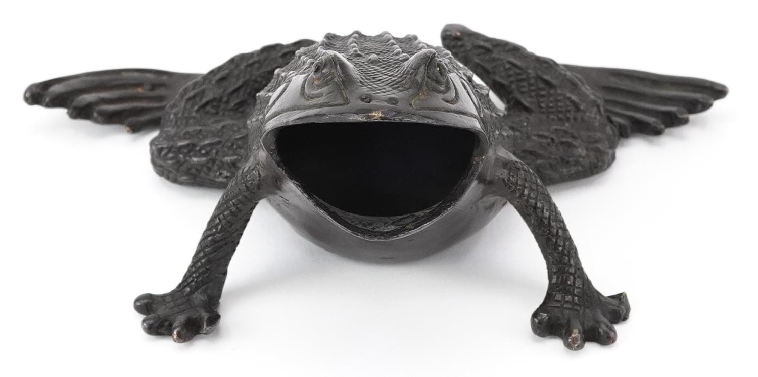 Japanese patinated bronze toad, 16cm wide - Image 2 of 4