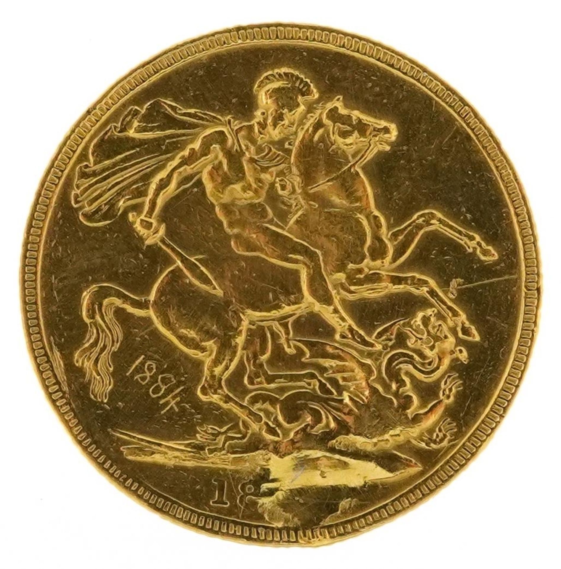 Victoria Young Head gold sovereign, indistinct date, possibly 1884, Melbourne Mint - Bild 2 aus 3