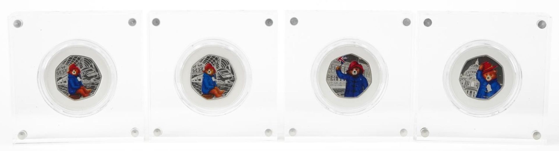 Four Paddington Bear silver proof fifty pence pieces by The Royal Mint, housed in Perspex slabs with - Bild 2 aus 3