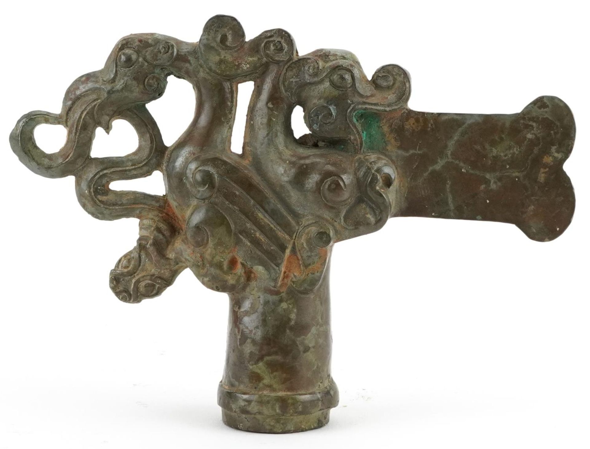 Chinese archaic style axe head cast with a mythical bird, 16cm in length - Bild 4 aus 8