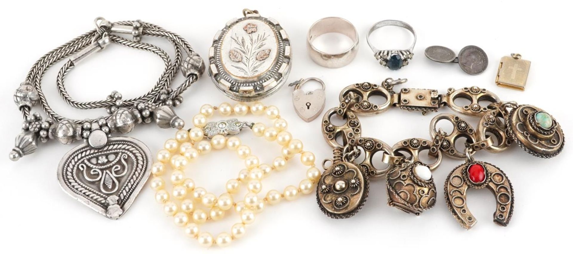 Antique and later jewellery including a Topazio Portuguese bracelet set with cabochon stones,