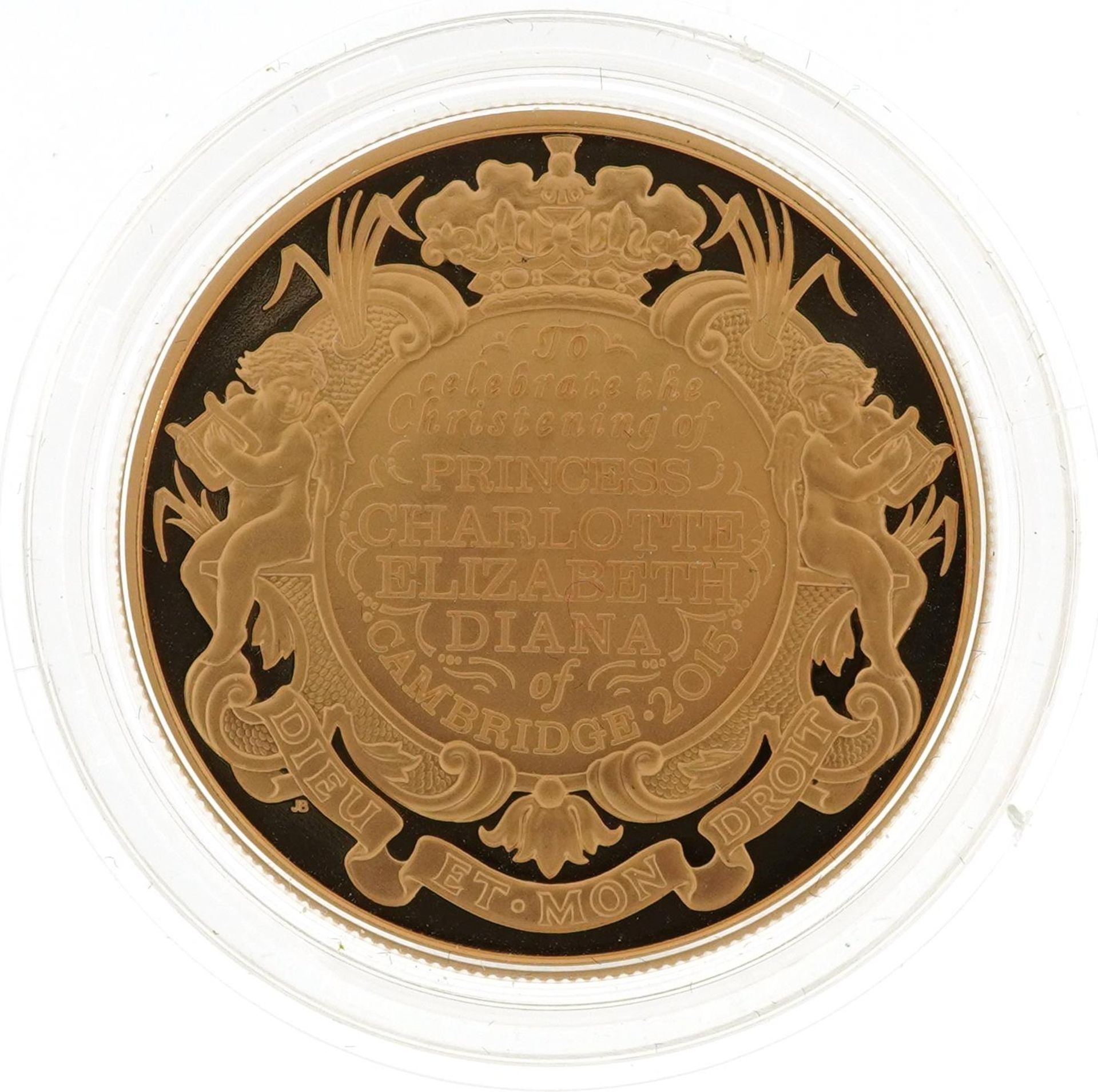 Elizabeth II 2015 gold proof five pound coin commemorating the christening of HRH Princess Charlotte - Image 2 of 4