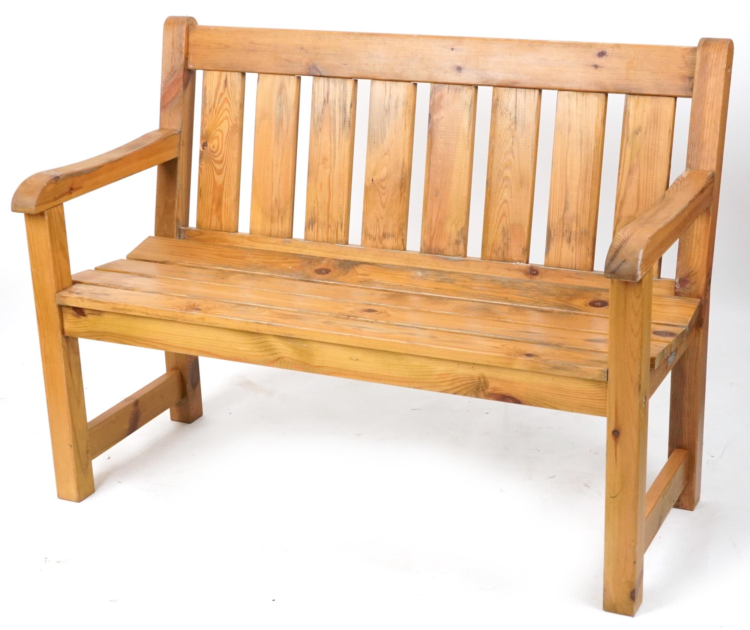 Alexander Rose Pine slatted garden bench, 92.5cm H x 102.5/ 182.5cm W x 59cm D