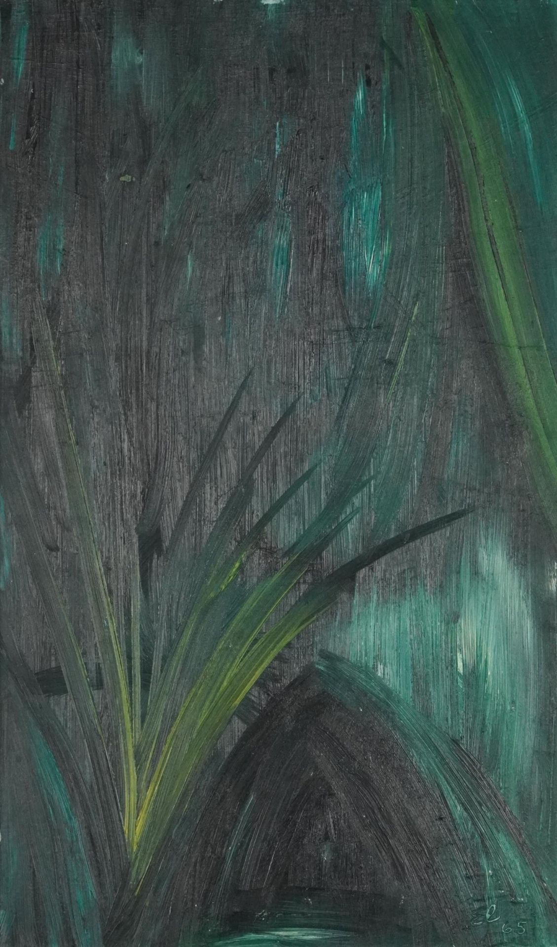 Green abstract, 1960s oil on board, framed, 55cm x 32.5cm excluding the frame