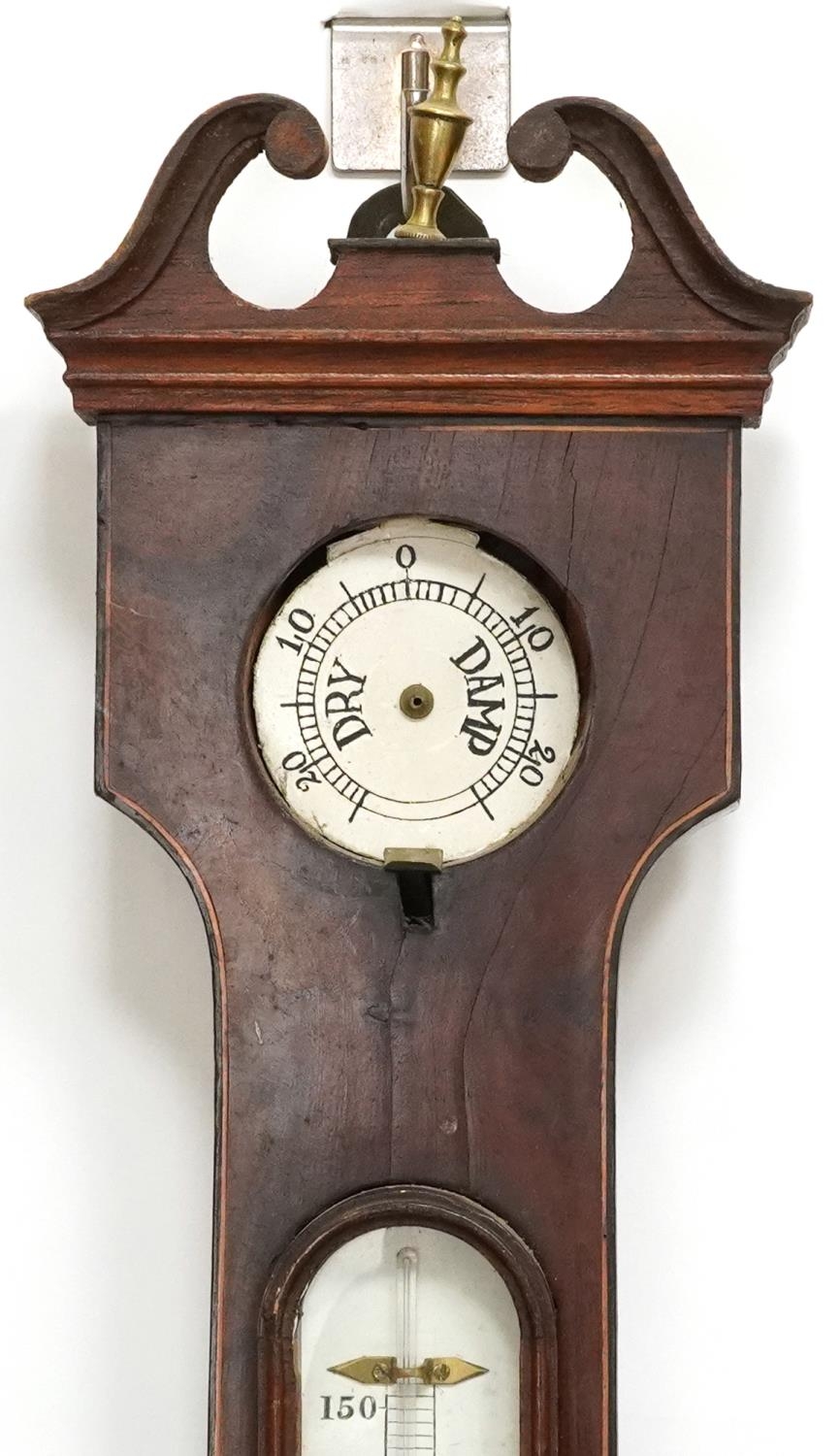 Three 19th century mahogany wall barometers with thermometers, one with enamelled plaque, - Image 8 of 15