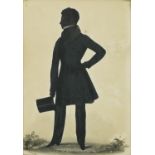 Frederick Frith - Portrait of a gentleman holding a top hat, Georgian silhouette watercolour,