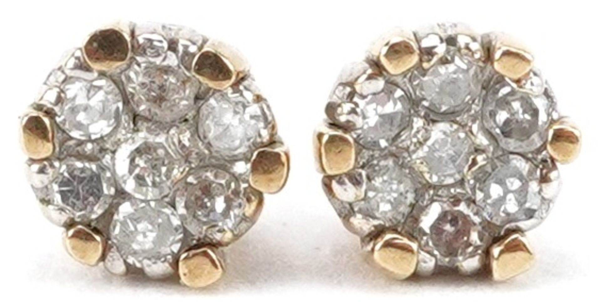 Pair of 9ct gold diamond cluster stud earrings, each 4.2mm in diameter, total 0.6g - Image 2 of 3