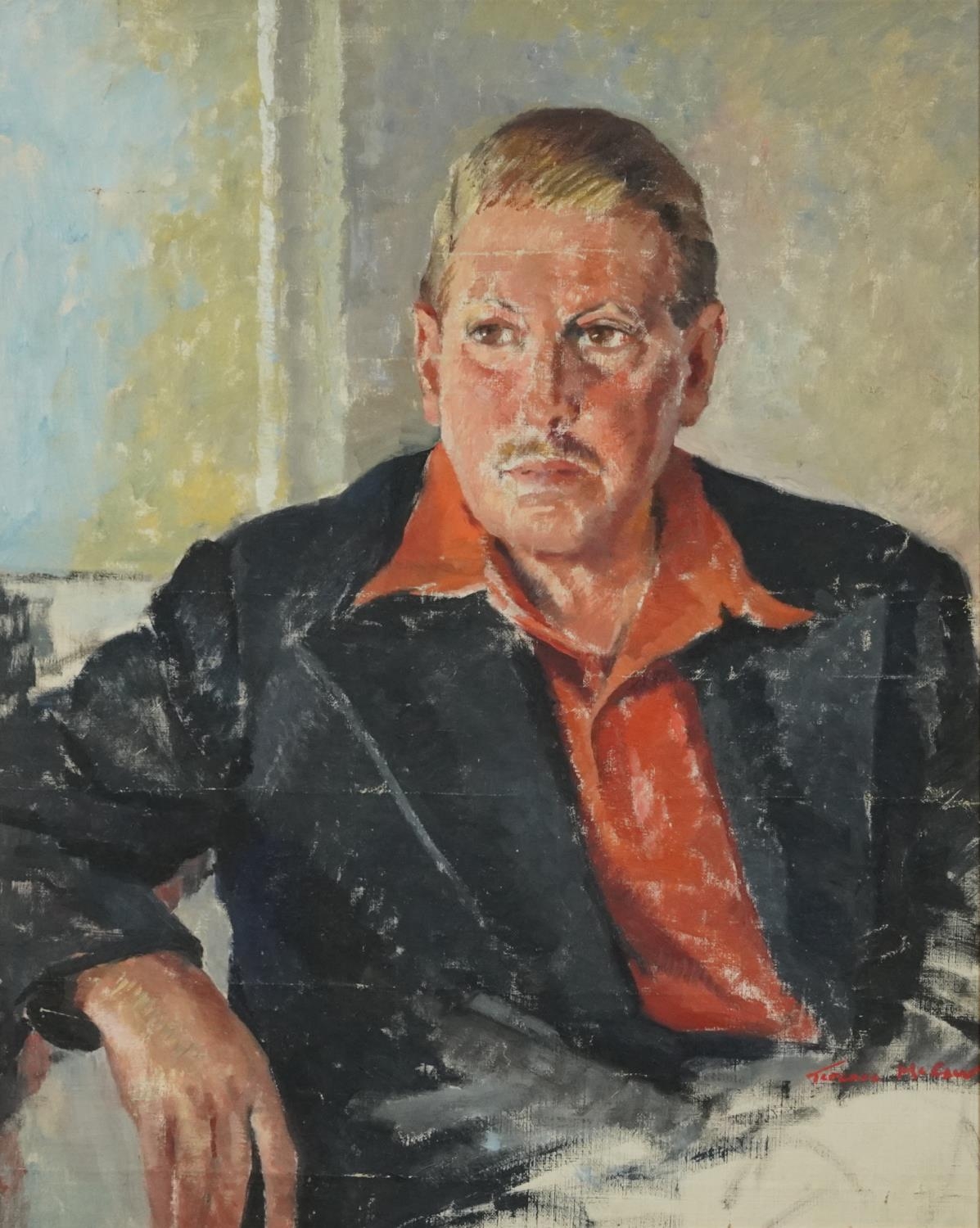 Terence John McCaw - Portrait of a seated gentleman, South African school oil on canvas, framed,