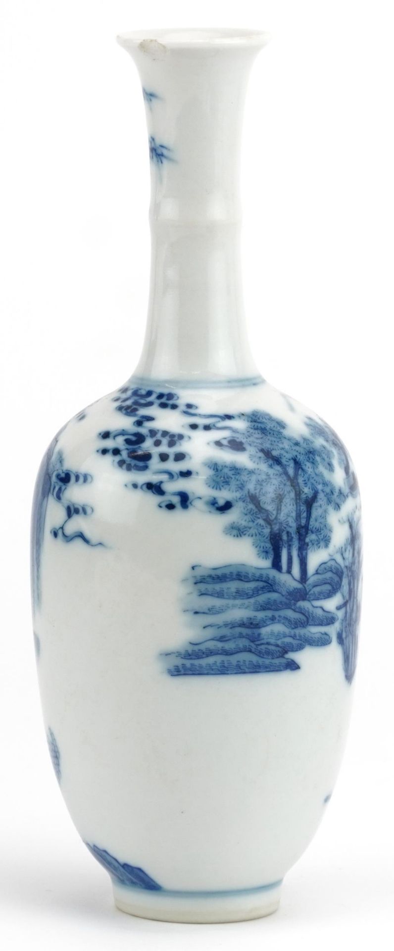 Chinese blue and white porcelain vase hand painted with an emperor and attendant in a landscape, six - Bild 4 aus 6