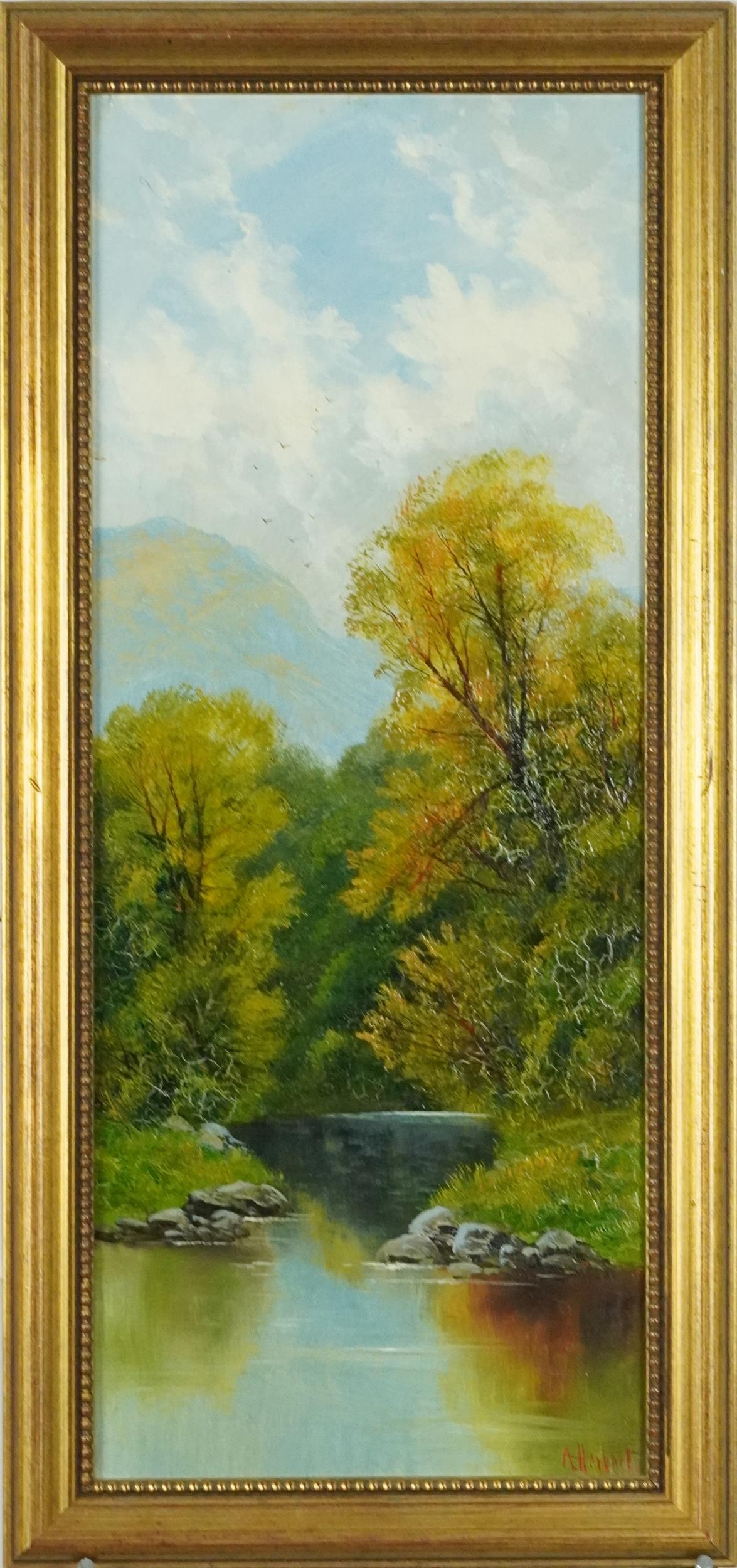 A Herbert - Rural landscapes with streams, pair of Victorian school oil on boards, mounted and - Image 3 of 12