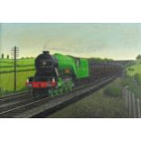 London North East Railway Locomotive, railwayana interest oil on board, framed, 54cm x 37cm