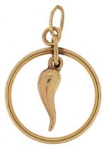 9ct gold horn of plenty pendant, 2cm in diameter, 1.2g
