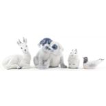 Royal Copenhagen, Danish porcelain animals including Pointer Puppies by Erik Nielsen, Fawn by Karl