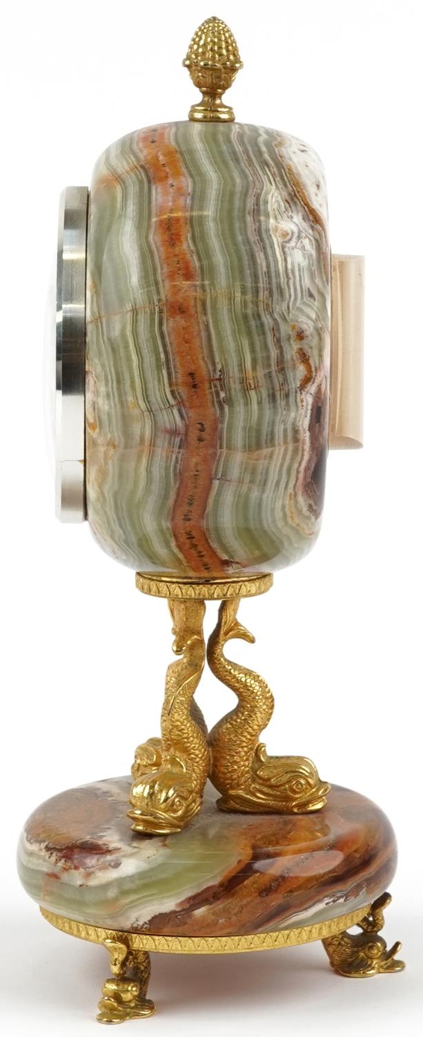 Xavier of London, 19th century style onyx and gilt metal mantle clock with classical dolphin - Image 3 of 5