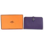 Hermes, French purple leather clutch purse with cardholder, dust bag and box, the clutch bag 19.