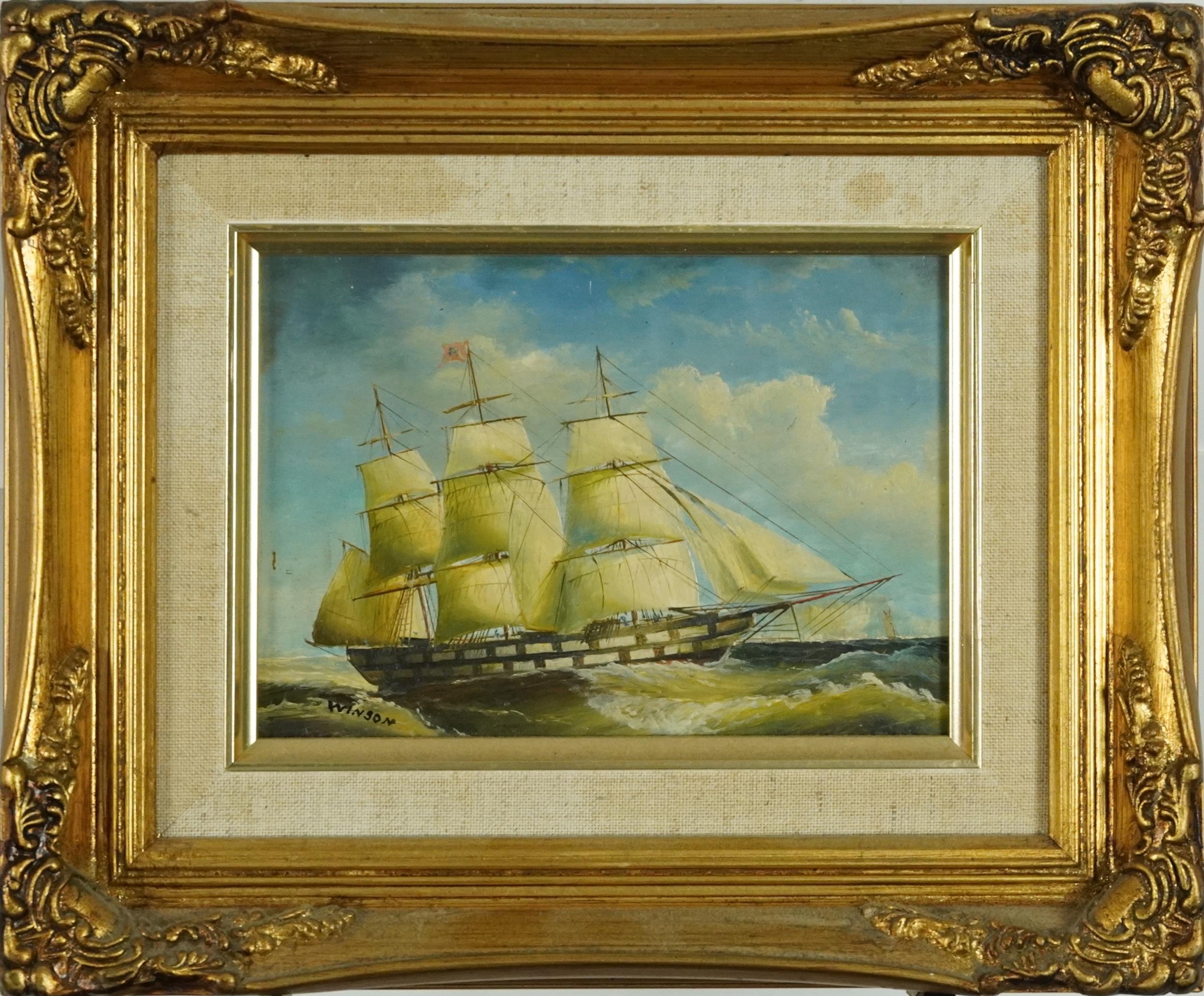 Men-O-War, three naval interest oil on boards including two signed R Bramley and Winson, each - Image 8 of 14