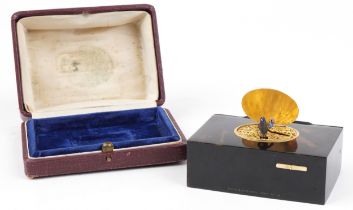 19th century Swiss faux tortoiseshell automaton bird box with unmarked silver gilt hinged lid